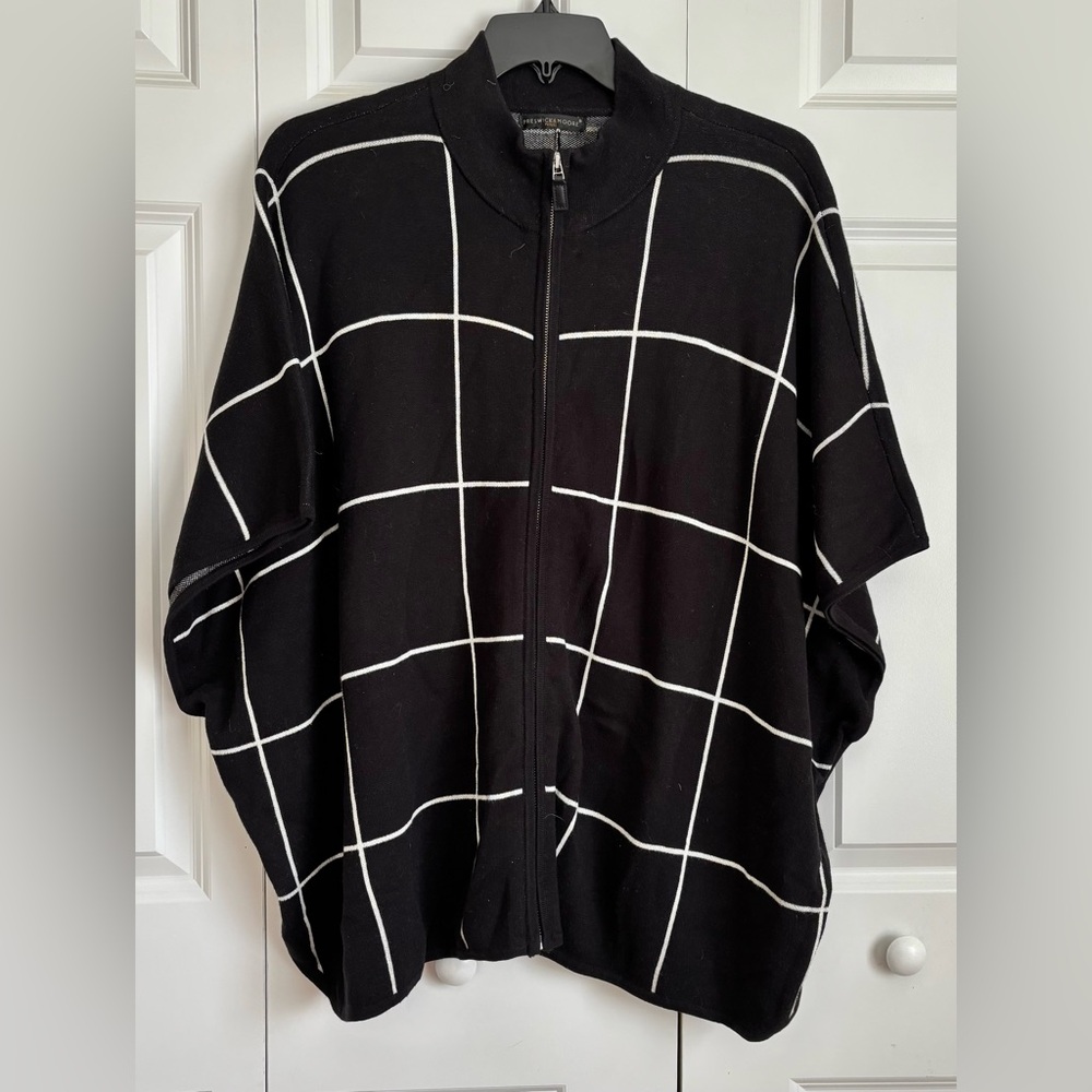 Black and White cardigan poncho sweater knit